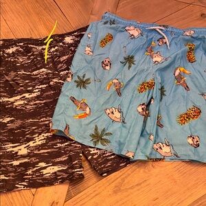 2pc wonder nation Blue and Peach Mesh-Lined Swim Shorts 14-16